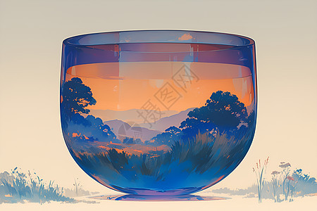 山水融合的陶盆图片