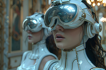 戴VR眼镜的机器人少女图片