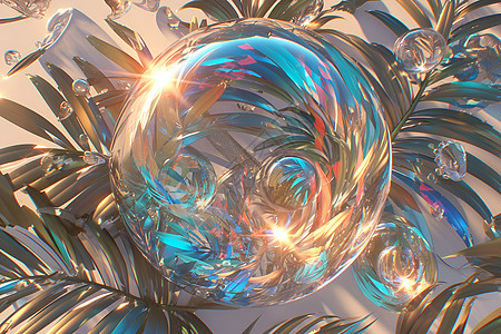 棕榈树上的玻璃球图片