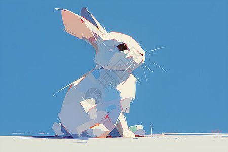 背景中洁白的兔子绘画图片