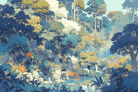 绘画的森林插画图片