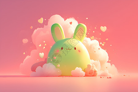 粉色背景下的插画兔子图片