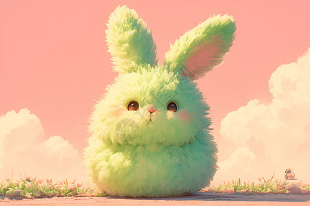 绿色棉花的毛绒兔子图片