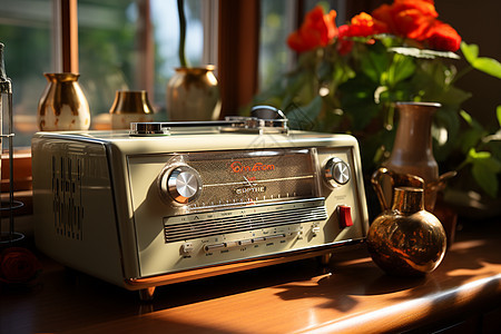桌面上怀旧的收音机背景图片