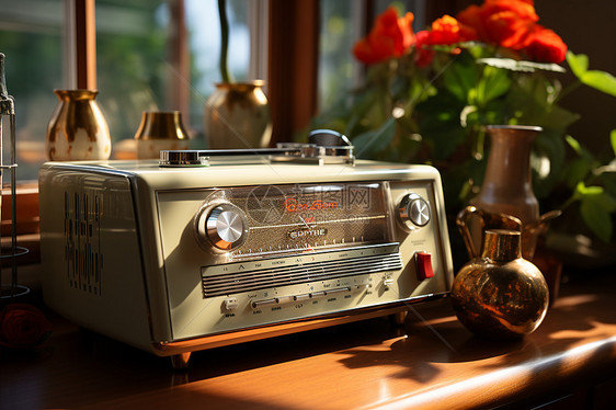 桌面上怀旧的收音机图片
