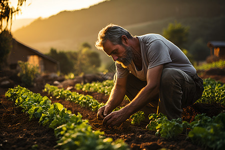 田地中种植粮食的男人图片