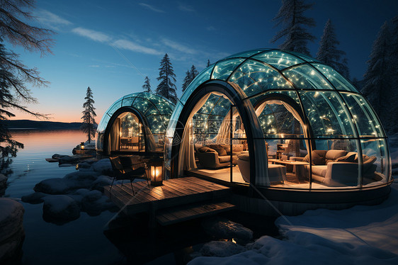 冬季户外明亮的帐篷图片