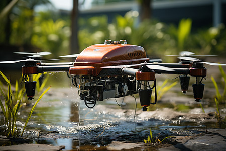 户外喷洒水稻的无人机图片
