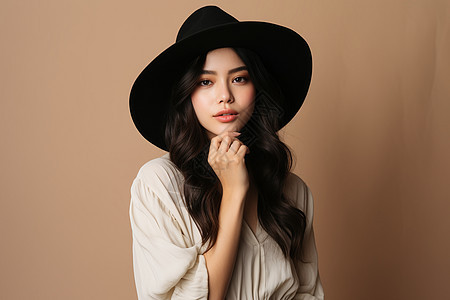 亚洲女子戴着黑帽图片