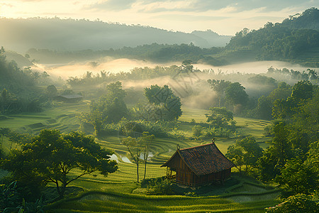 雾里的农田图片
