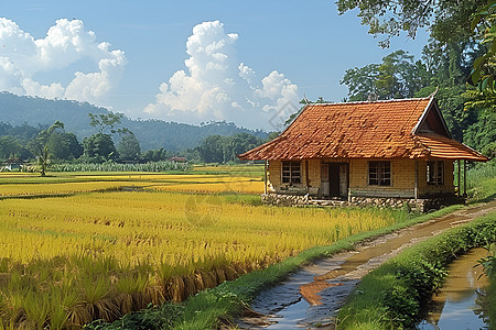 宁静的乡村稻田图片