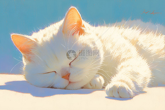 梦幻绘色一只白猫图片