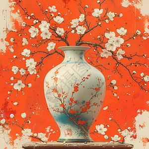 花瓶与白色梅花图片
