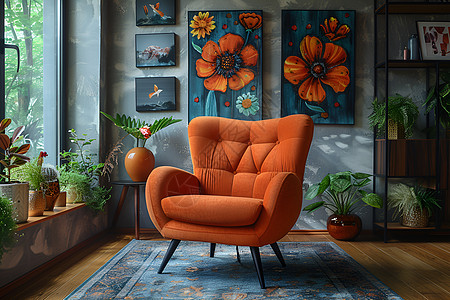 橙色的扶手椅图片