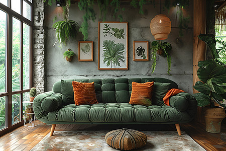 客厅的绿色沙发图片