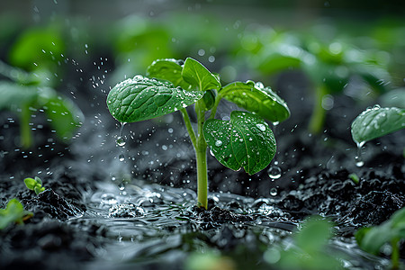 绿植雨中绽放图片