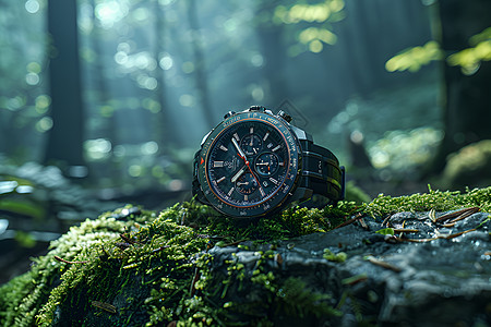 森林石阶上的智能手表图片