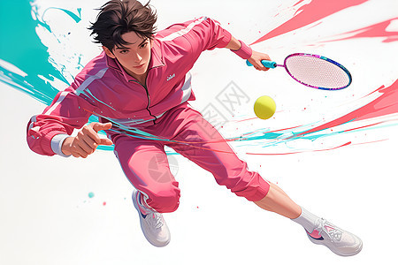 粉衣男子挥动网球背景图片