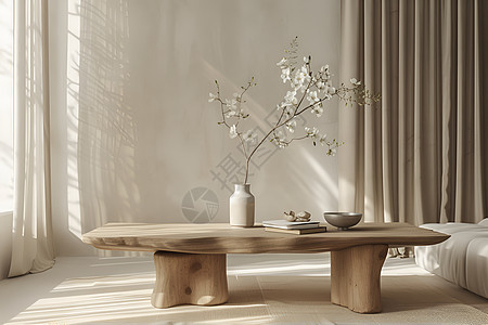 实木桌子和花瓶背景图片