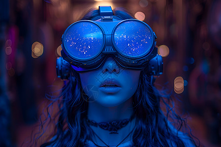 女子佩戴虚拟现实眼镜图片