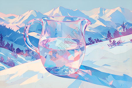 雪山里的粉红色玻璃罐图片
