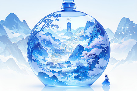 球形花瓶上的山水背景图片