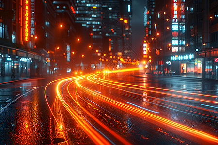 夜幕下流动的城市街景图片