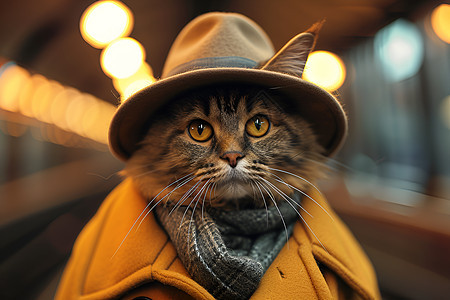 穿着大衣戴着帽子的小猫图片