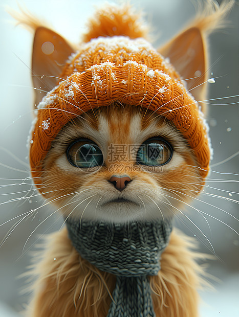 可爱动物戴着橙色帽子图片