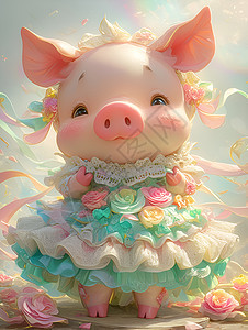 穿着连衣裙的粉嫩小猪图片