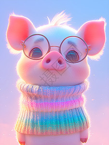 彩虹毛衣中的可爱小猪图片