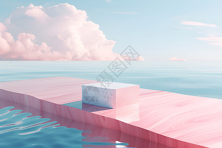 粉色方块浮在海洋上图片