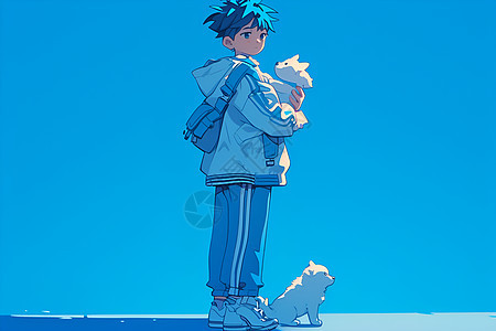 卡通男孩和宠物小狗图片