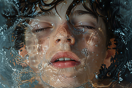 沉浸水中的男孩图片