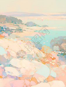 粉蓝交织的梦幻海滩背景图片