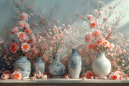 瓷器花瓶里的鲜花背景图片