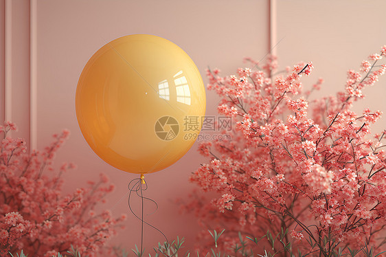 气球和桃花图片