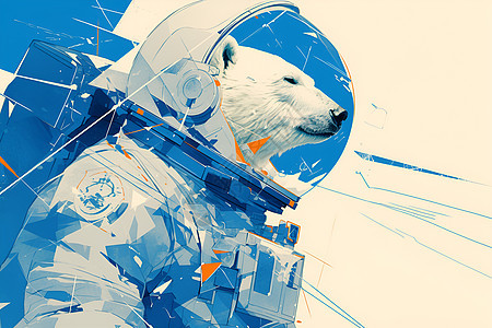 极地熊戴着宇航头盔背景图片