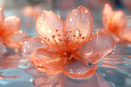 创意装饰水面上的玻璃花朵插画