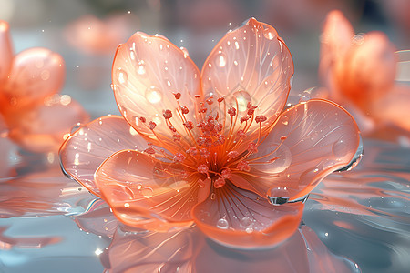 水面上的玻璃花朵图片
