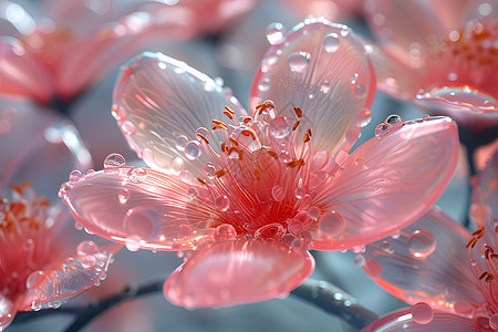 水珠缀满粉色花瓣图片