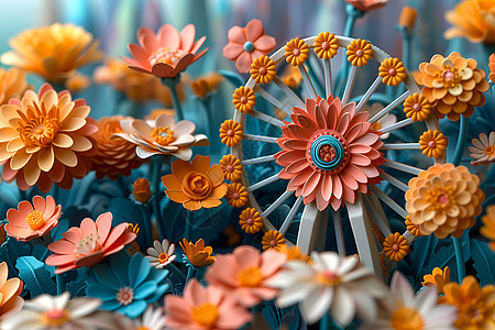 花朵与摩天轮背景图片