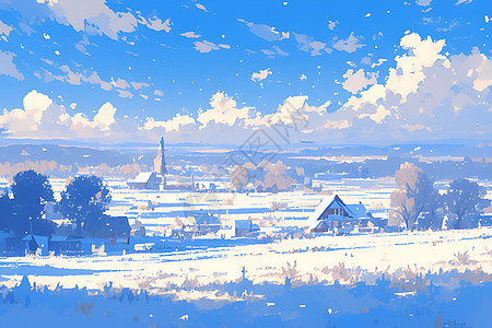 冬日天空下的雪景背景图片