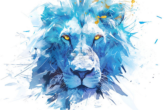 蓝色狮子插画图片