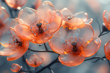 玻璃花朵上的水滴背景图片