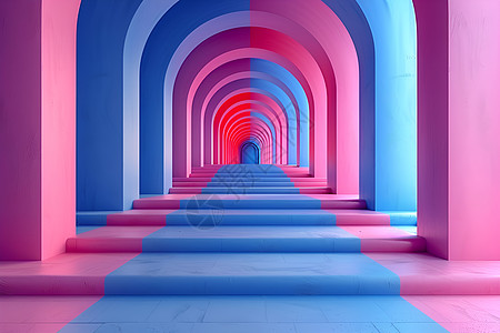 迷幻蓝粉色的隧道图片