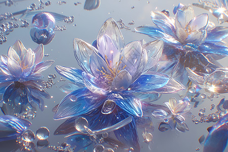 水中漂浮着的一簇蓝花图片