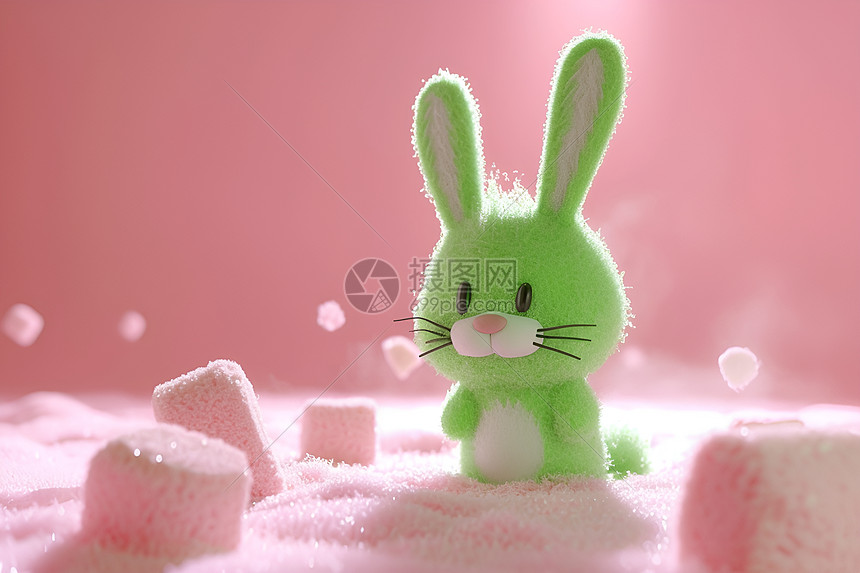 绿色兔子与棉花糖图片