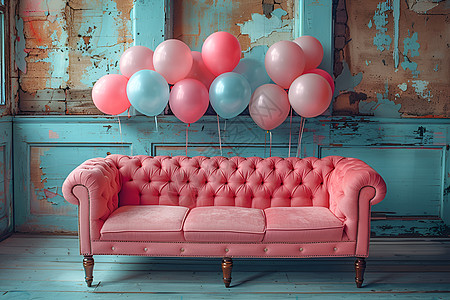 粉红气球可爱的粉红沙发背景