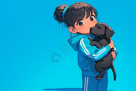 可爱卡通女孩抱着小狗图片